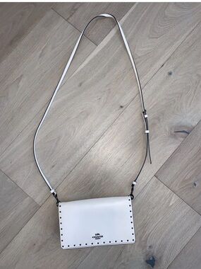 Coach Chalk White Leather Stud-Trim Adjustable Crossbody Purse